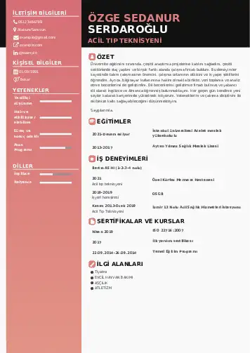 Acil Tıp Teknisyeni CV Örnekleri cv indir